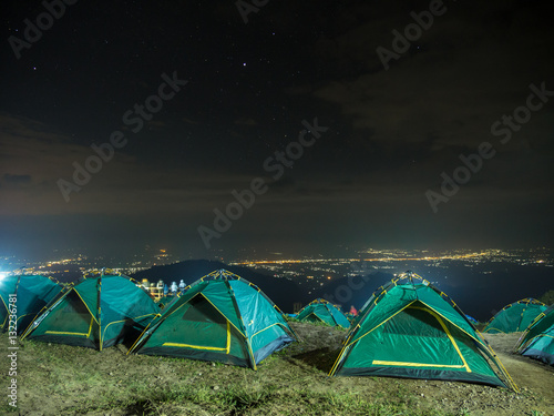 Tent the night sky filled with stars. Night sky with stars at Doi Ang Khang , Chiang Mai, Thailand...