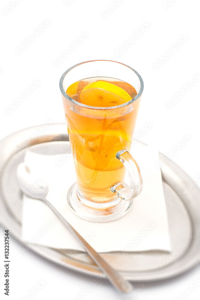 Hot citrus drink with alcohol, product photography for restaurant, winter hot drink Hot citrus drink with alcohol, product photography for restaurant, winter hot drink