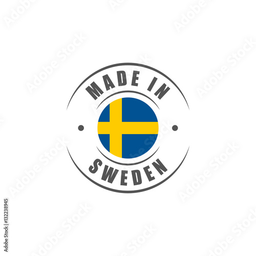 Fotografie Round Made in Sweden label with Swedish flag