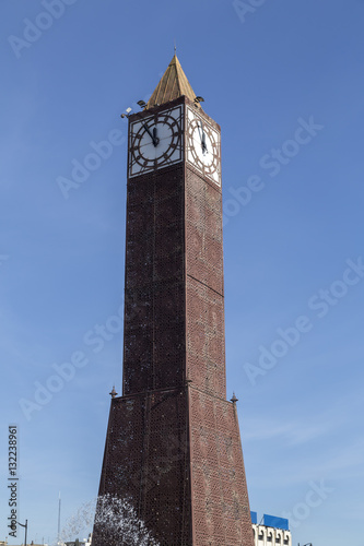 Wooden ornate clocktower in Tunic city center, Tunisia