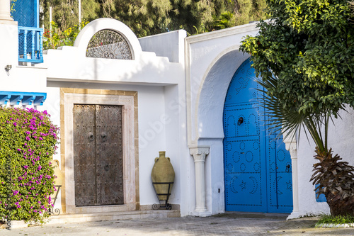 Traditional ornamental Tunisian door, detail from typical Mediterranean Arabic architecture