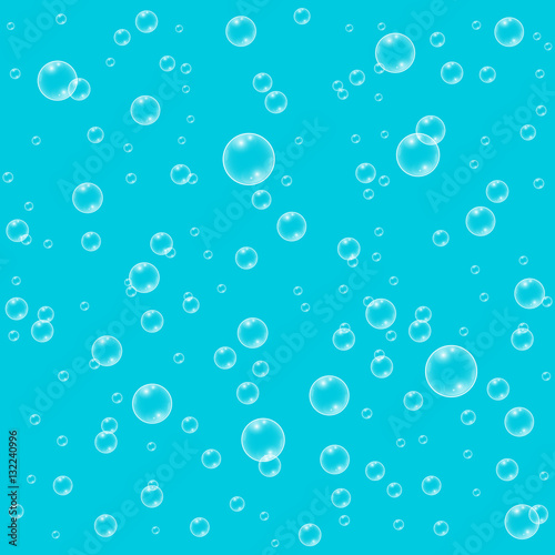 Blue vector realistic water bubbles seamless pattern