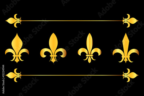 Golden vector fleur de lys design elements black background