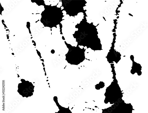Ink splash, stains and strokes. Paint splatter. Black blots on white. Splatter Background. Vector illustration. Abstract background. Grunge template. 