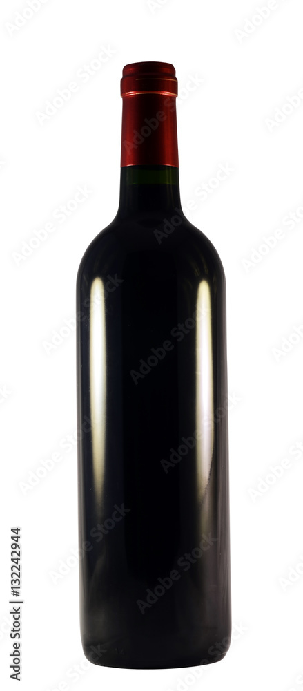 Red wine bottle isolated on white background