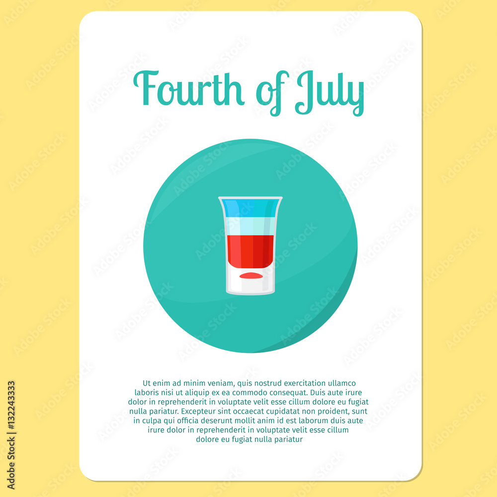 Fourth of July cocktail menu item or sticker. Party drink in circle icon. Vector illustration