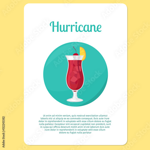 Hurricane cocktail menu item or sticker. Party drink in circle icon. Vector illustration