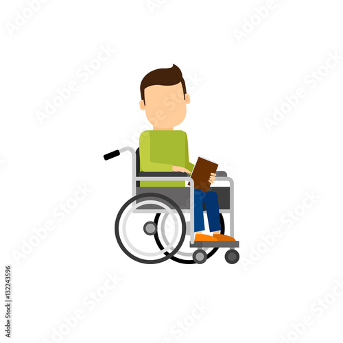 Disabled man with book. People character vector isolated illustration in flat style
