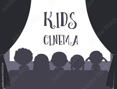 Kids cinema black and white silhouette and text vector illustration