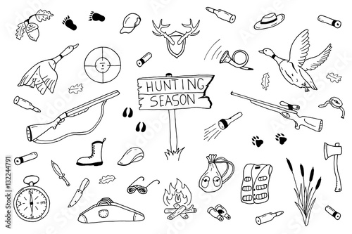 Hunting season collection in doodle style. © ExpressVectors