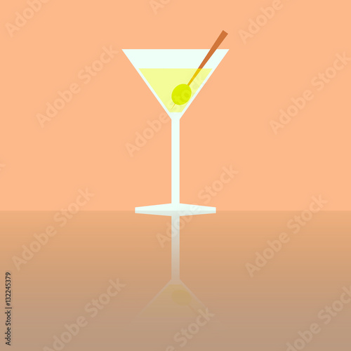 Simple flat glass of martini with olive