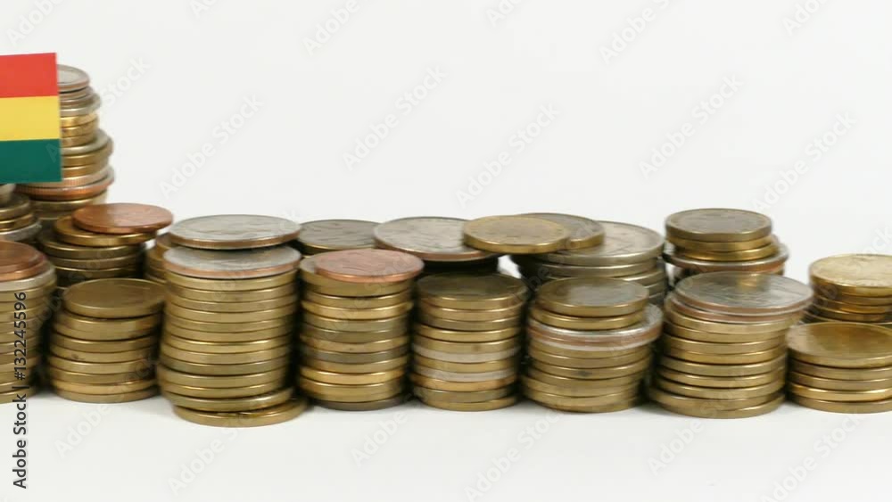 Bolivia flag waving with stack of money coins Bolivia flag waving with stack of money coins