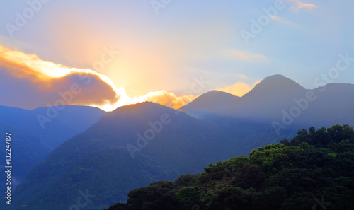 sunrise over mountain in Unzen, Kyushu, Japan