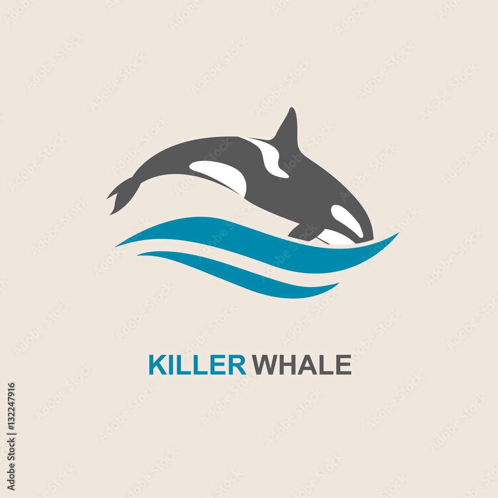symbol of killer whale and sea wave