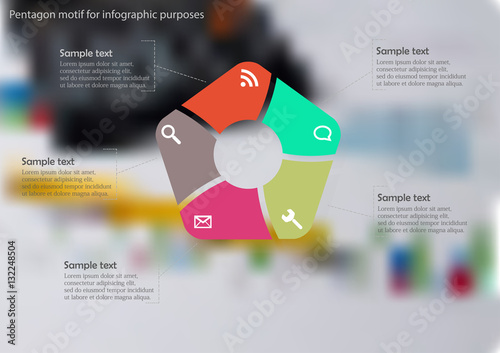 Illustration infographic template with rounded pentagon divided to five parts