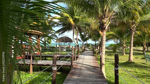 Types of the Cayo Levisa Island. Wooden walking deck to the beach. photo