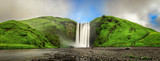 Skogafoss waterfall panorama in southern Iceland from above