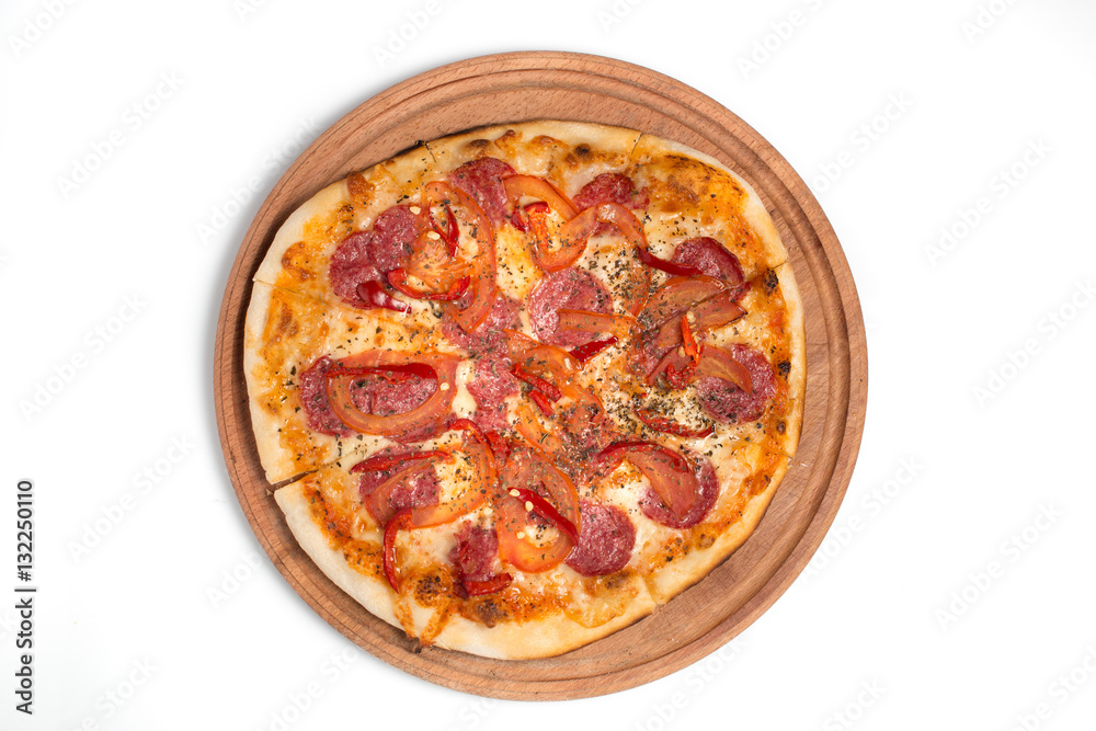 Big appetizing pizza on a wooden tablet Big appetizing pizza on a wooden tablet