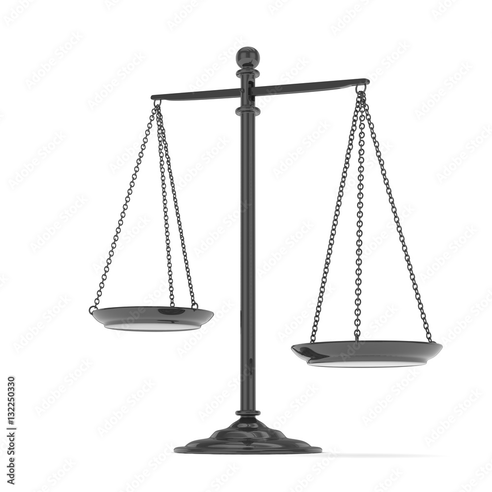 Isolated black scales on white background. Symbol of judgement. Law, measurement, liberty in one concept. 3D rendering. Isolated black scales on white background. Symbol of judgement. Law, measurement, liberty in one concept. 3D rendering.