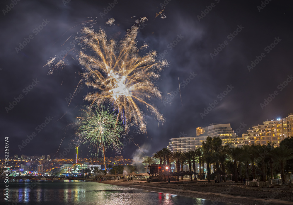 Festive fireworks in Eilat - number one tourist resort in Israel