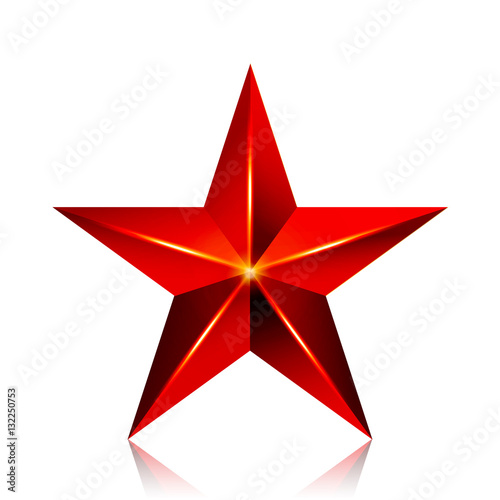 Achievement Vector Star. Red Sign. Decoration Symbol. 3d Shine Icon Isolated On White Background.