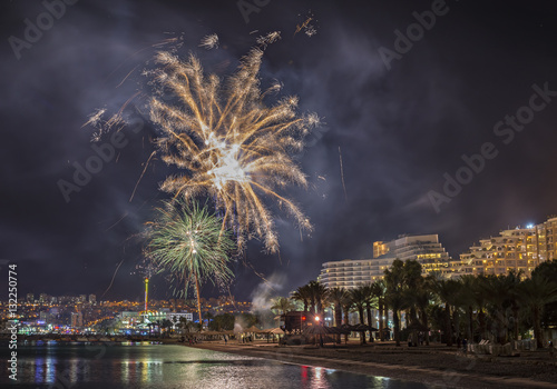 Festive fireworks in Eilat - number one tourist resort in Israel