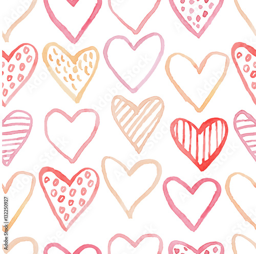 Happy Valentines Day watercolor hearts background vector illustration. Seamless pattern.