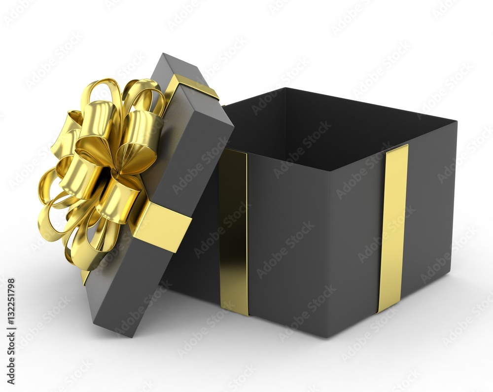 open gift box with bows isolated on white. 3d rendering. open gift box with bows isolated on white. 3d rendering.