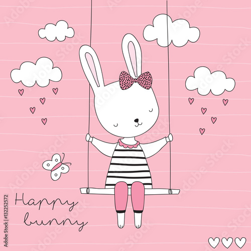 cute bunny sitting on a swing vector illustration