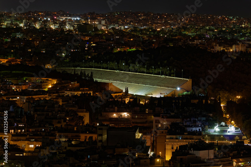 Athens Greece, night view of the renovated ancient stadium 