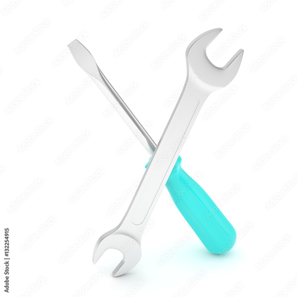 3D Illustration Wrench and screwdriver, service concept 3D Illustration Wrench and screwdriver, service concept