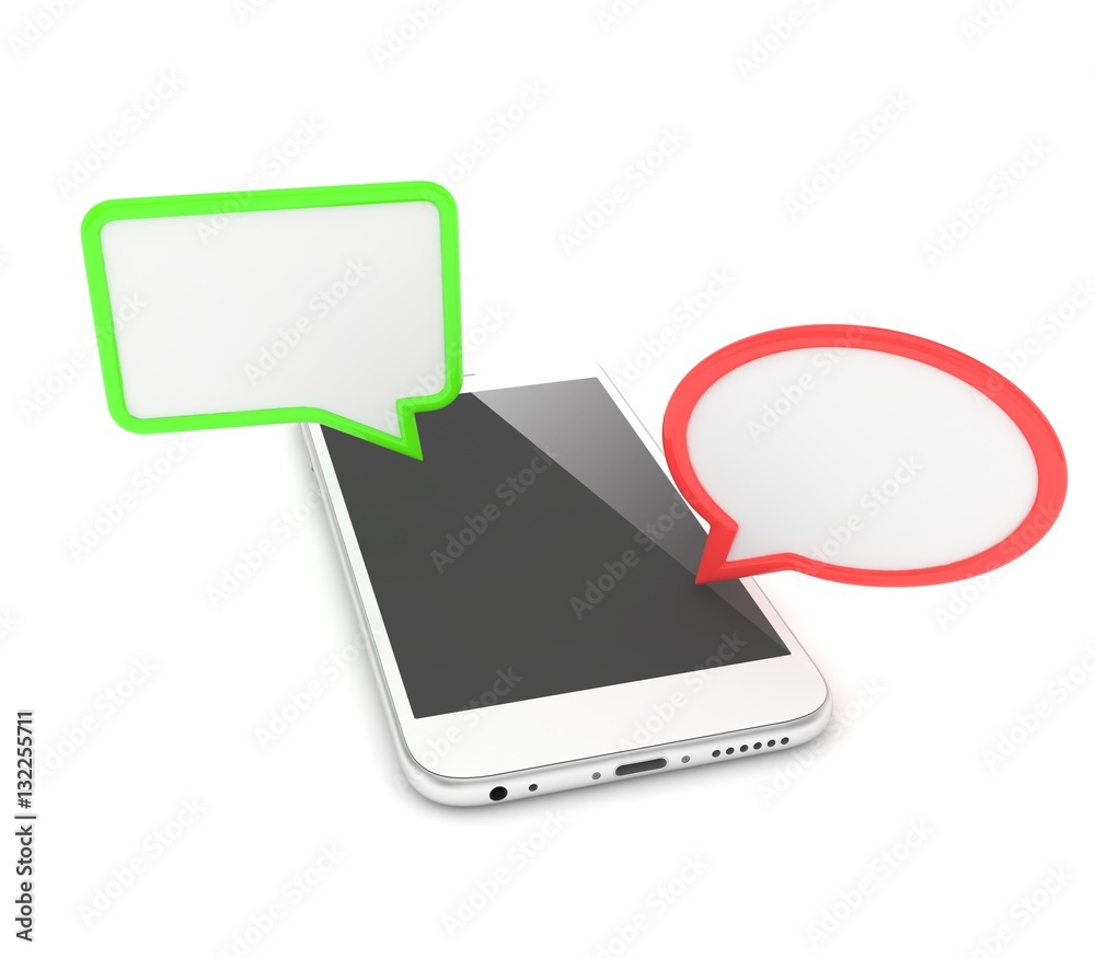 smartphone with bubbles isolated on white background. 3d rendering. smartphone with bubbles isolated on white background. 3d rendering.