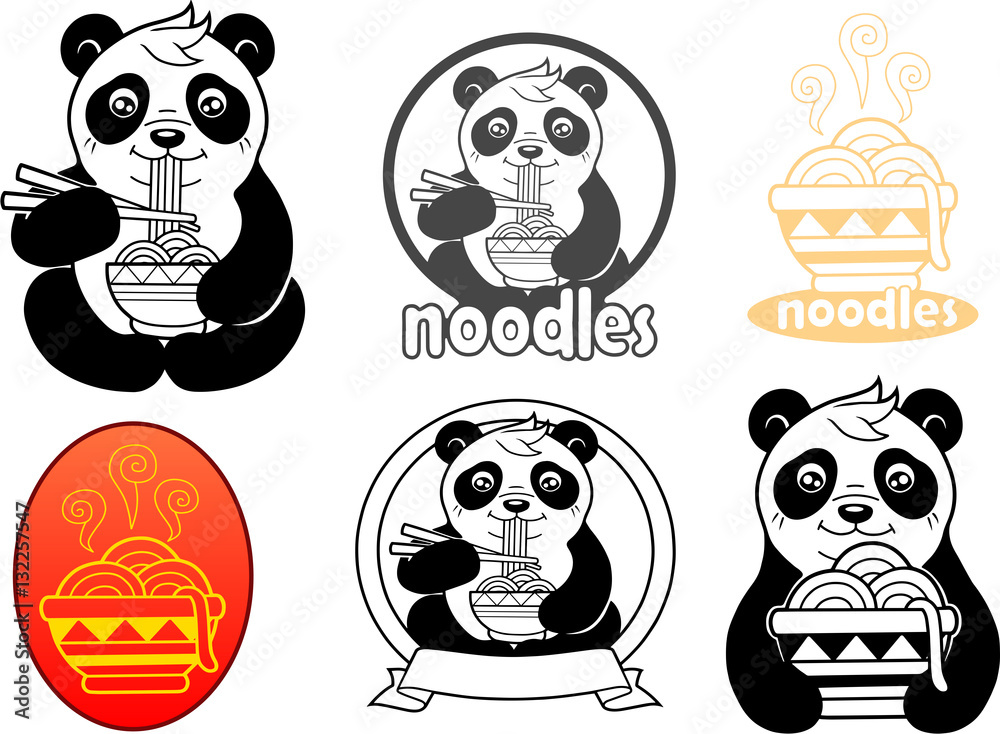 Obraz premium cute panda with an appetite for eating noodles 