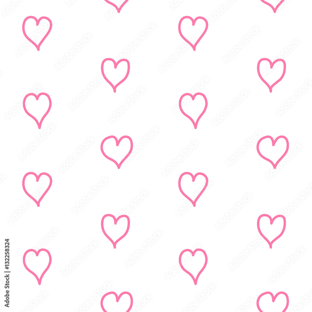 doodle pink hearts on a white background pattern seamless vector
