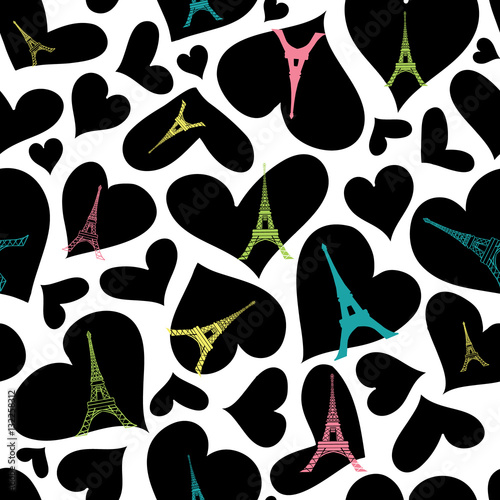 Vector Eifel Tower Paris Seamless Repeat Pattern Bursting With St Valentines ...