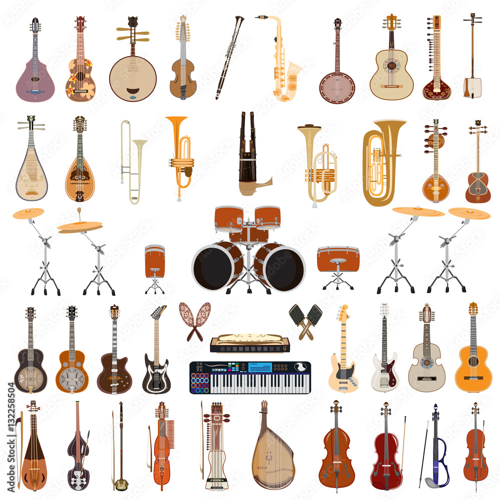 Obraz premium Vector set of musical instruments isolated on white background