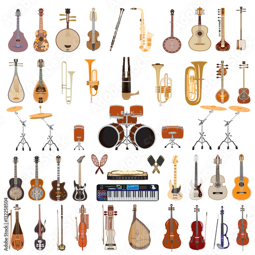 Vector set of musical instruments isolated on white background