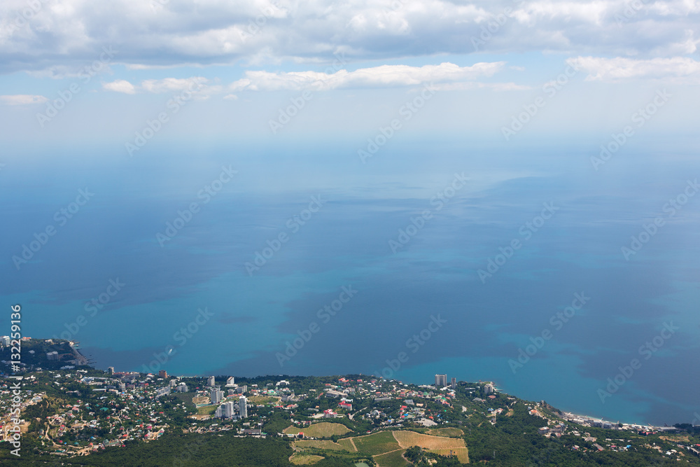 Aerial view of the coastline from Mount Ai-Petri mountain in Crimea
