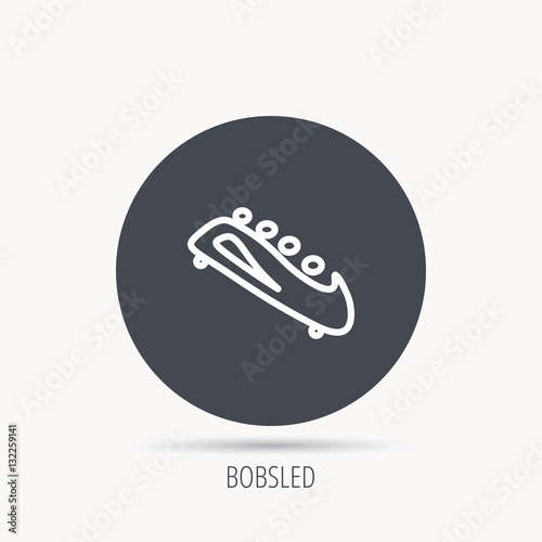 Bobsleigh icon. Four-seated bobsled sign. Professional winter sport symbol. Round web button with flat icon. Vector