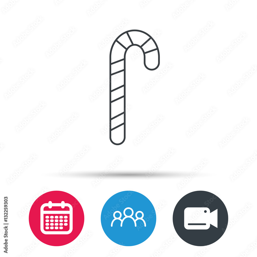 Candy cane icon. Sugar lollipop sign. Sweet lolly pop symbol. Group of  people, video cam and calendar icons. Vector Stock Vector | Adobe Stock