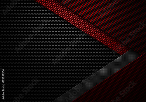 Fototapete Abstract red black carbon fiber textured material design