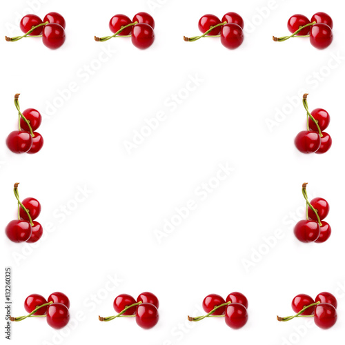 frame with cherry isolated on a white background top view of a flat style