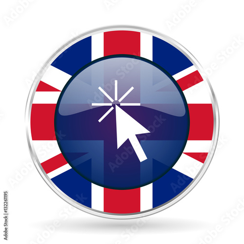 Click here british design icon - round silver metallic border button with Great Britain flag