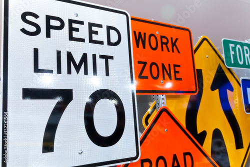 Seventy Speed Limit Sign. Selective focus.