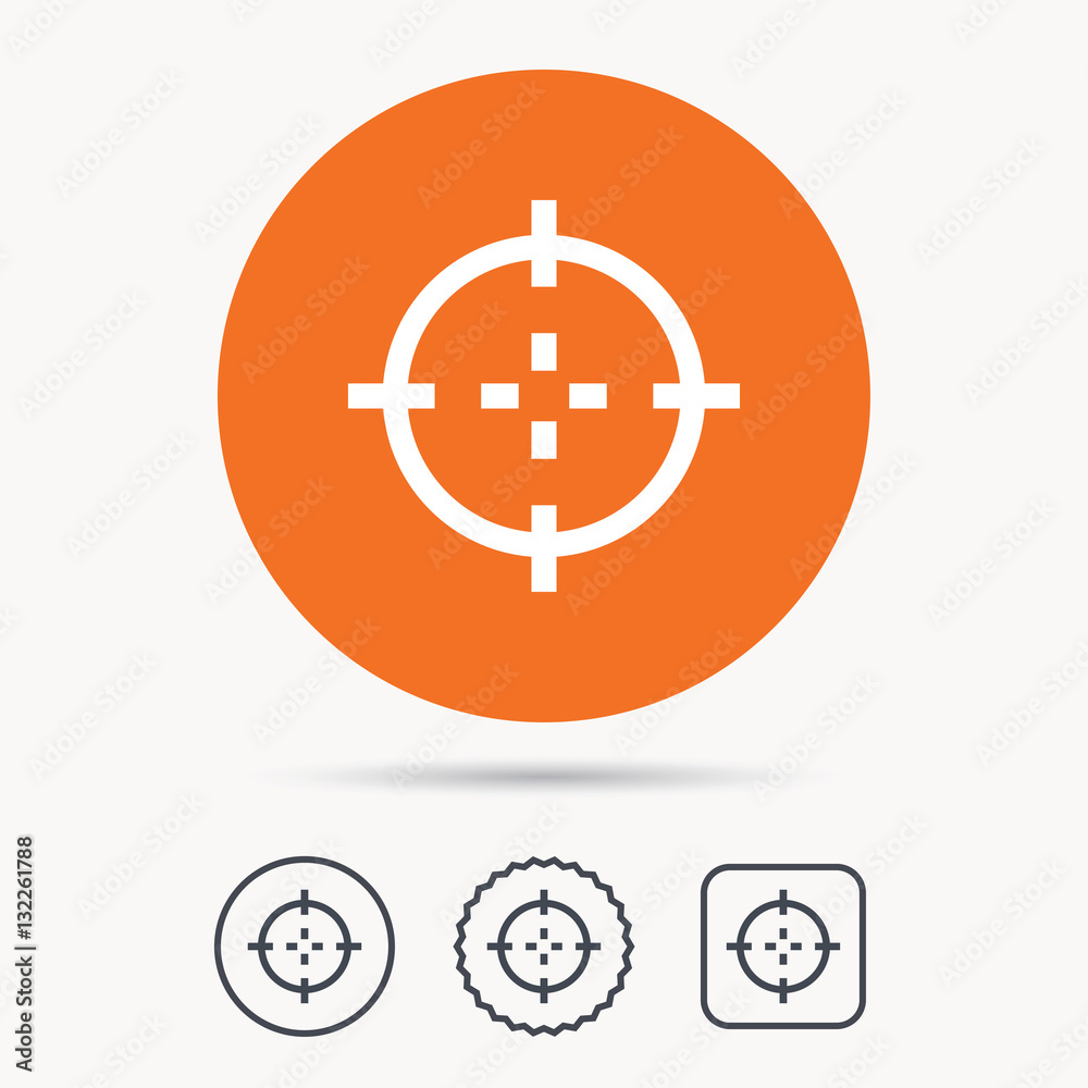 Target icon. Crosshair aim symbol. Orange circle button with web icon. Star  and square design. Vector Stock-Vektorgrafik | Adobe Stock