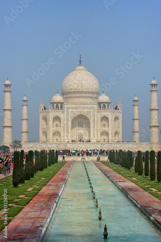 Taj Mahal with reflecting pool in Agra, Uttar Pradesh, India