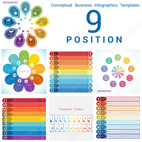 Set Vector templates Infographics nine position photo