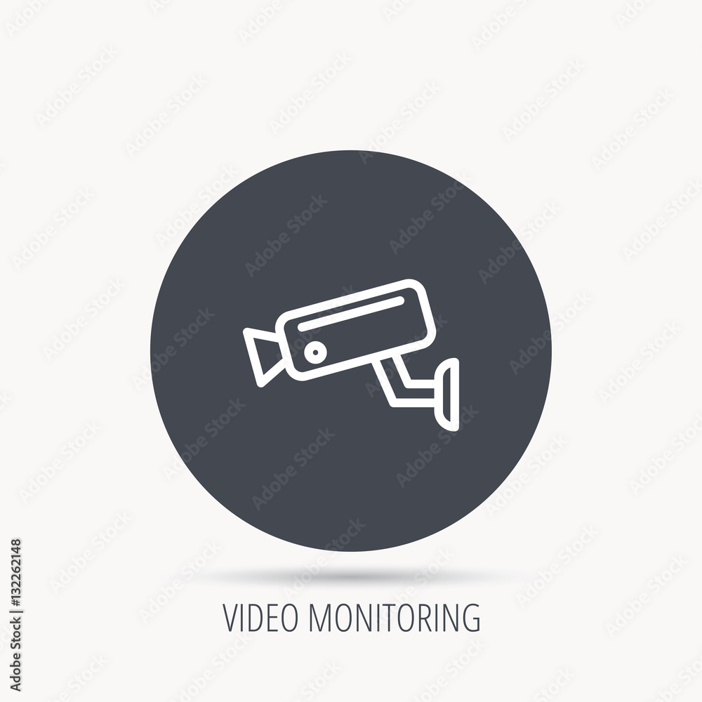 Video monitoring icon. Camera cctv sign. Round web button with flat icon. Vector