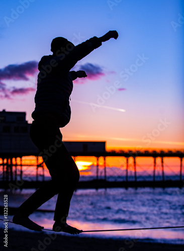 Slack-Liner At Sunset