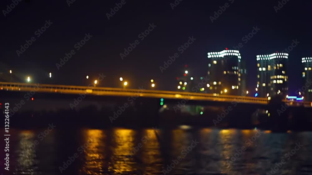 Night city lights, lively traffic on the glowing bridge hd Night city lights, lively traffic on the glowing bridge hd